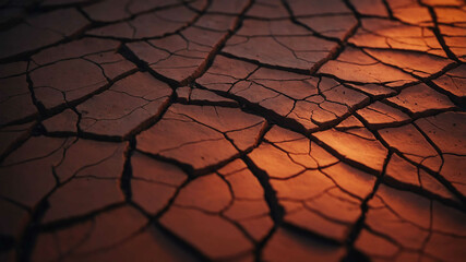 Wall Mural - Warm red light on cracked clay surface background