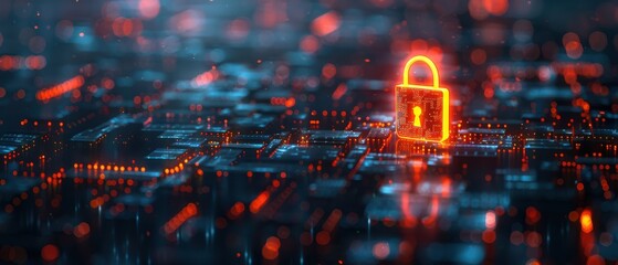 Wall Mural - Futuristic data center corridor glowing with red and blue lights, symbolizing technology and cybersecurity. Free copy space for text.