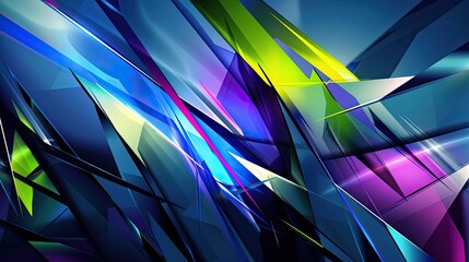 Wall Mural - sharp angles and geometric shapes in vivid blue green and purple on grey background