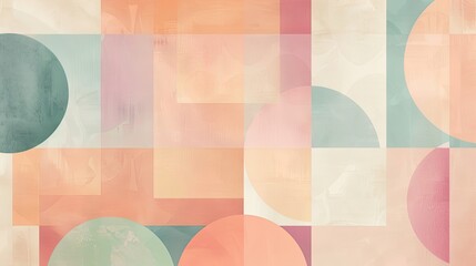 Wall Mural - Minimal wallpaper with overlapping squares and circles in soft pastel colors