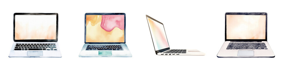 a laptop clipart, Black Friday promotion device element, watercolor illustration, bold hues, isolated on white background