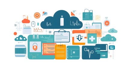 Poster - Digital Healthcare, Cloud Data, Medical Records, Technology