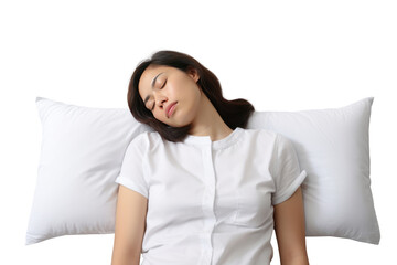 posture of lying down Arm tucked under the pillow on a white background