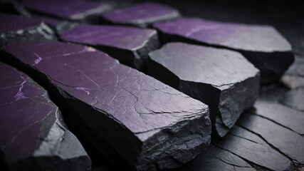 Wall Mural - Purple light on rugged slate stone surface background