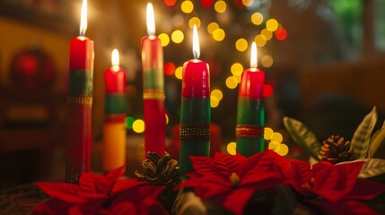 Wall Mural - a Kinara with candles lit symbolizing the principles of Kwanzaa