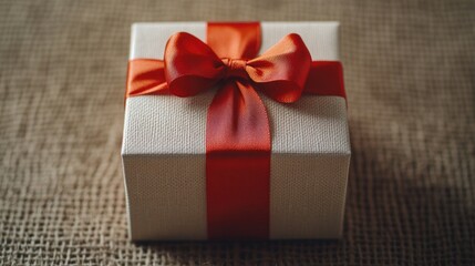 Wall Mural - White Gift Box with Red Ribbon