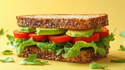 Poster - tasty and healthy sandwich with avocado, tomatoes, and lettuceideal for a nutritious breakfast banner for a morning meal concept