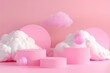 © Bilal - Background podium pink 3d product sky platform display cloud pastel scene render stand. Pink podium stage minimal abstract background
