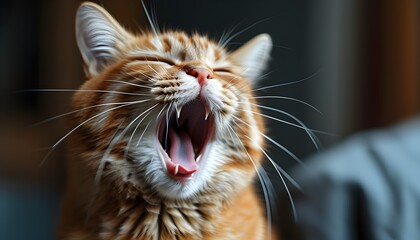 Wall Mural - Yawning cat in close-up, capturing the essence of feline relaxation and charm