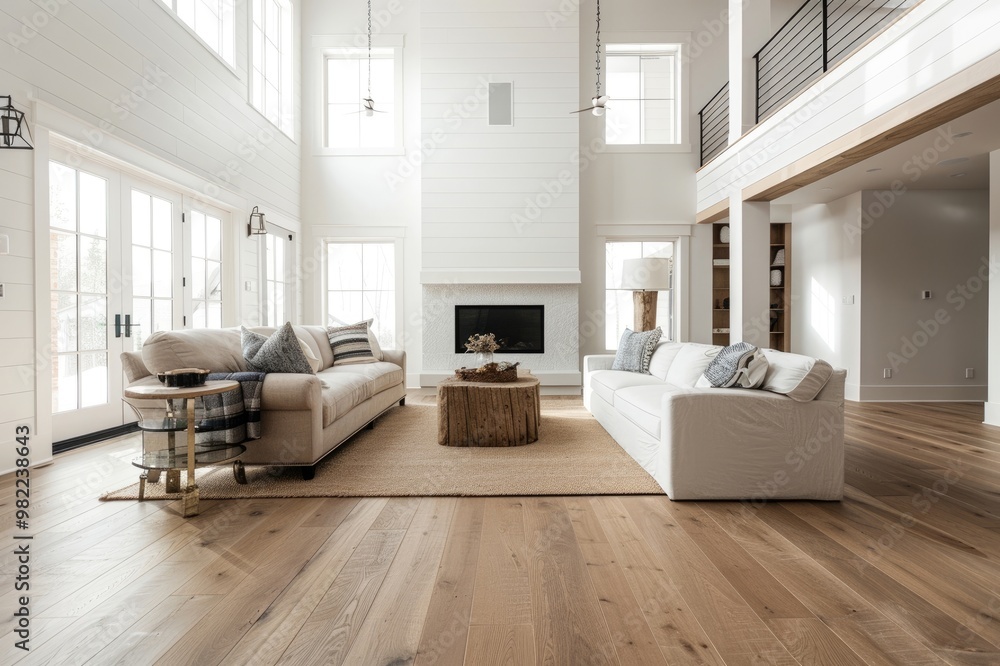 beautiful luxury modern farmhouse large great room with high ceilings ...