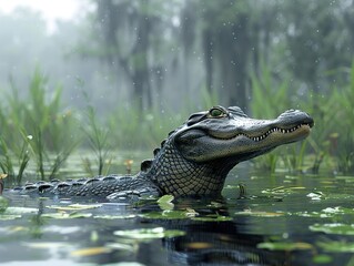 Sticker - Alligator in the Swamp: A Close Up Look at a Reptile in its Natural Habitat