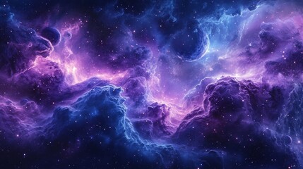 Wall Mural - a cosmic landscape of nebulae, stars, and planets