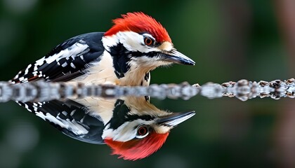 Wall Mural - Great Spotted Woodpecker Reflecting in Still Waters