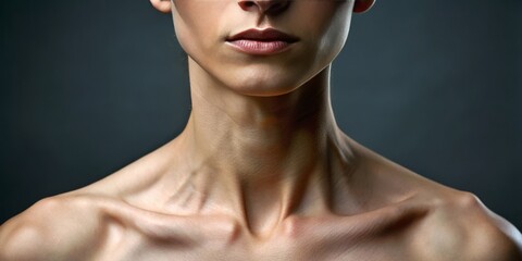 A close-up photo of a person's slender neck and pronounced collarbone, highlighting the aesthetic associated with a