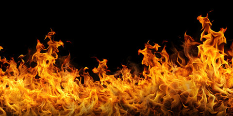 Texture of flames isolated on black background , fire, heat, burning, abstract, hot, fiery, inferno, blaze, red, orange, black