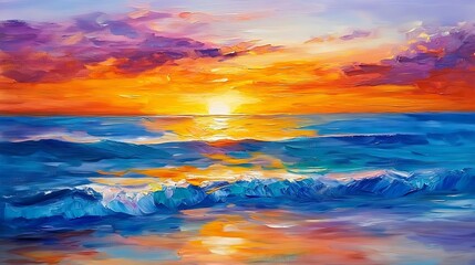 Poster - Vibrant Sunset Over Ocean Waves