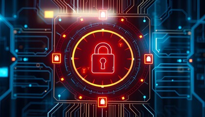 Wall Mural - Cyber Security Lock Icon on Circuit Board