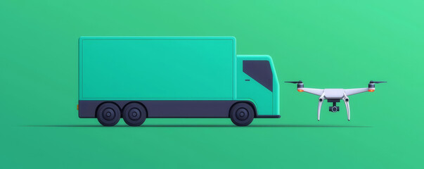 Wall Mural - Green logistics system, electric delivery vehicles and drones, flat design illustration