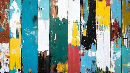 Abstract Colorful Wooden Plank Background with Distressed Paint and Texture