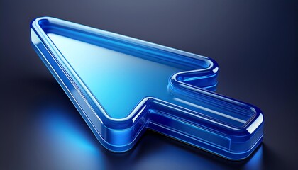 A sleek, blue 3D computer cursor icon reflecting light, symbolizing digital navigation and user interaction.
