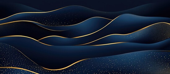 Wall Mural - Abstract Dark Blue Wave Background With Golden Edge Elements