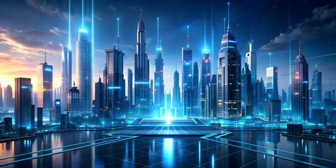 Wall Mural - Futuristic cityscape with advanced technology and digital interfaces , future, technology, innovation, digital, abstract