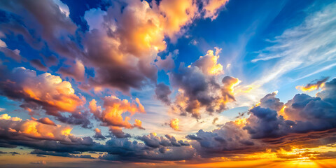 Wall Mural - Evening sky with beautiful clouds, sunset, dusk, sky, clouds, atmospheric, horizon, colors, tranquil, peaceful, weather, nature