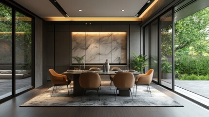 Wall Mural - modern style dining room with gray theme. 