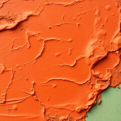 Fototapete - Colored clay strokes in orange and light green create a textured abstract background with an emphasis on volume and movement