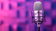 © SERHII - Professional silver microphone in recording studio with pink and purple lighting