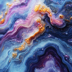 Aufkleber - Shimmering, flowing, undulating liquid surface where smooth waves form a gradient of orange, purple and blue colors. Light accents enhance the sense of movement and give the image a futuristic look