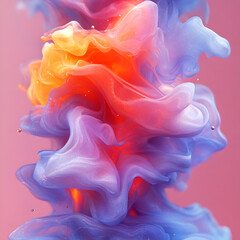Aufkleber - Abstract flow of magically colored liquid with orange to blue gradient. Lighting effects accentuate the flowing shapes of the futuristic composition