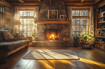 Wall Mural - Cozy Cabin Fireplace