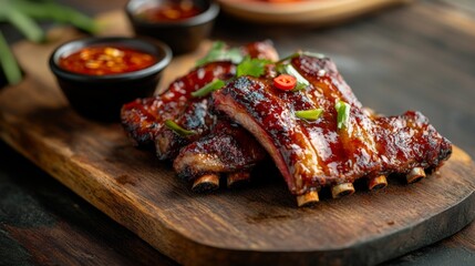 Wall Mural - Juicy grilled ribs with dipping sauce