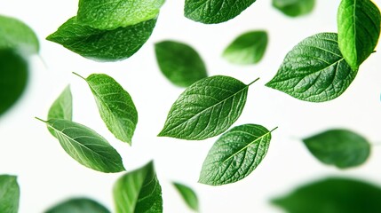 Wall Mural - Green Leaves Floating in the Air