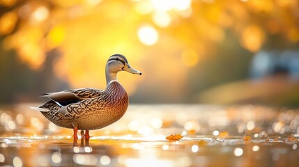 Poster - Duck in Autumn Setting