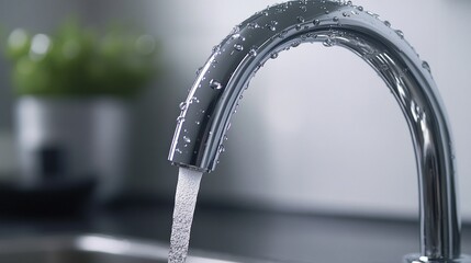 Close Up of a Chrome Faucet with Water Running