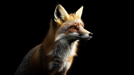 Wall Mural - Red Fox Portrait Against a Black Background