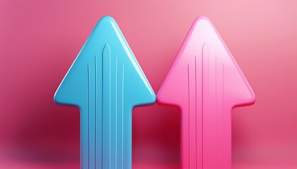 Two colorful directional arrows, one blue and one pink, set against a soft pink background, symbolizing growth or progress.