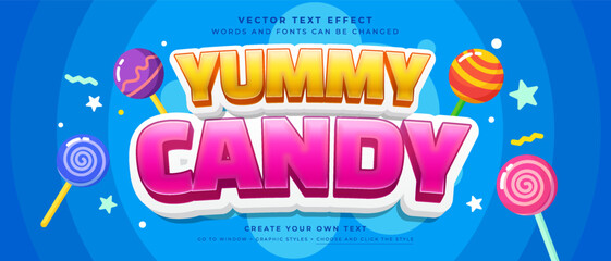 Wall Mural - colorful candy text effect on sweet lollipops background