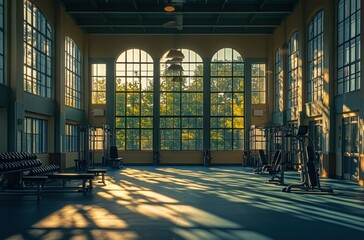 Sticker - Empty Gym with Large Windows