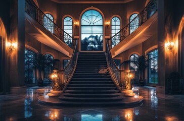 Canvas Print - Elegant Staircase in a Grand Mansion