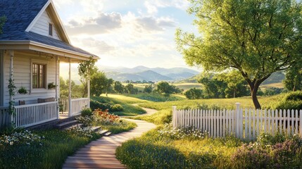 Canvas Print - Cottage in a Lush Meadow