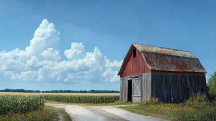 Wall Mural - Rustic Red Barn in a Field