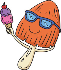 Sticker - Mushroom with Ice Cream Cartoon Colored Clipart