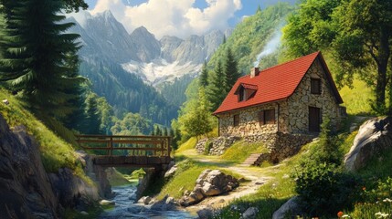 Sticker - Secluded Mountain Cabin by a River