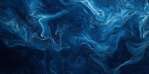 Wall Mural - Abstract blue and dark navy fluid art with swirling wave-like patterns. Fluid painting design for wallpaper, poster, and print