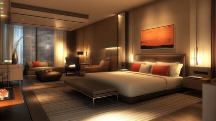 Canvas Print - Modern Hotel Suite with City View