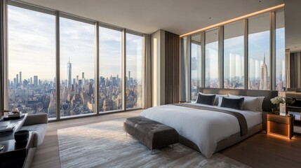 Sticker - Luxury Bedroom with Stunning Cityscape