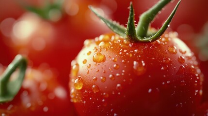 Wall Mural - Closeup of Dewy Tomatoes